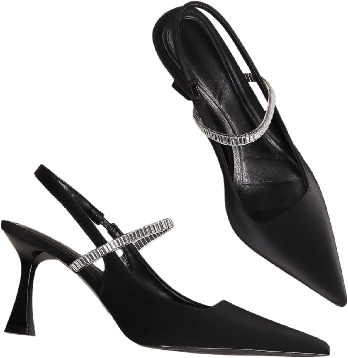 Women's Ankle Strap Pumps Elegant Black Sandals Stiletto Heels Mary Jane Pointed Toe, Perfect for Dressy Outfits Office