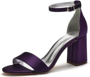 Women's Block Heels Wedding Sandals for Bride Satin Bridal Shoes Formal Evening Prom Party Shoes