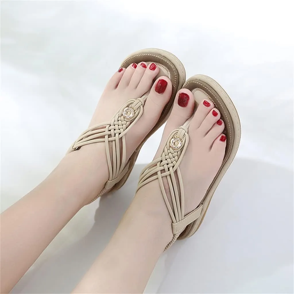 Women's Bohemian Flat Sandals Casual Summer Ladies Beach Party Ankle Elastic Strap Fashion Slippers Female Elegant Comfy Flip Flop