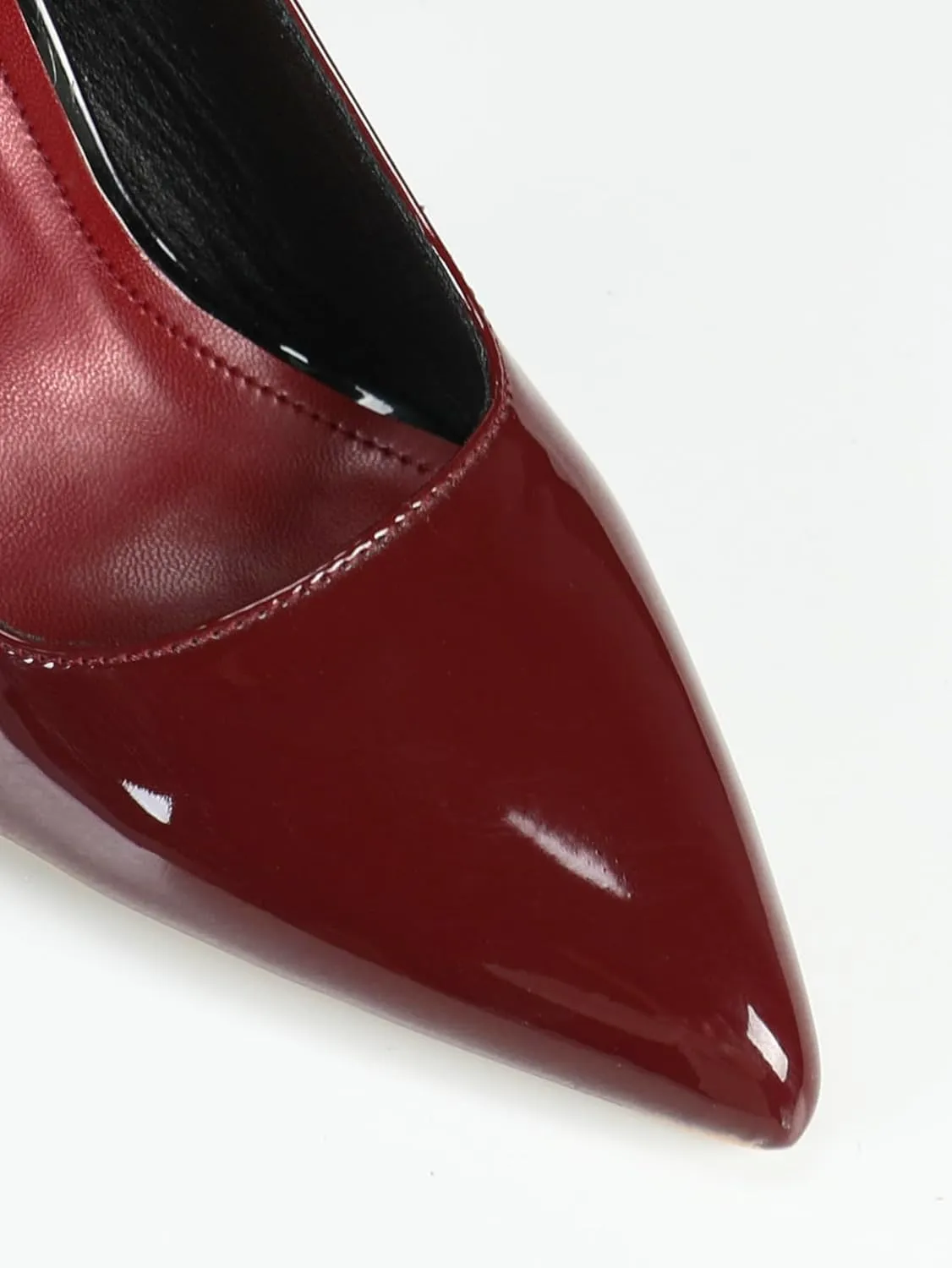 Women's Burgundy Patent Leather High-Heel Sandals | Pointed-Toe Slingback Pumps with Gold Buckle | Elegant Banquet Business Shoes | 2025 Trendy Formal Dress Heels