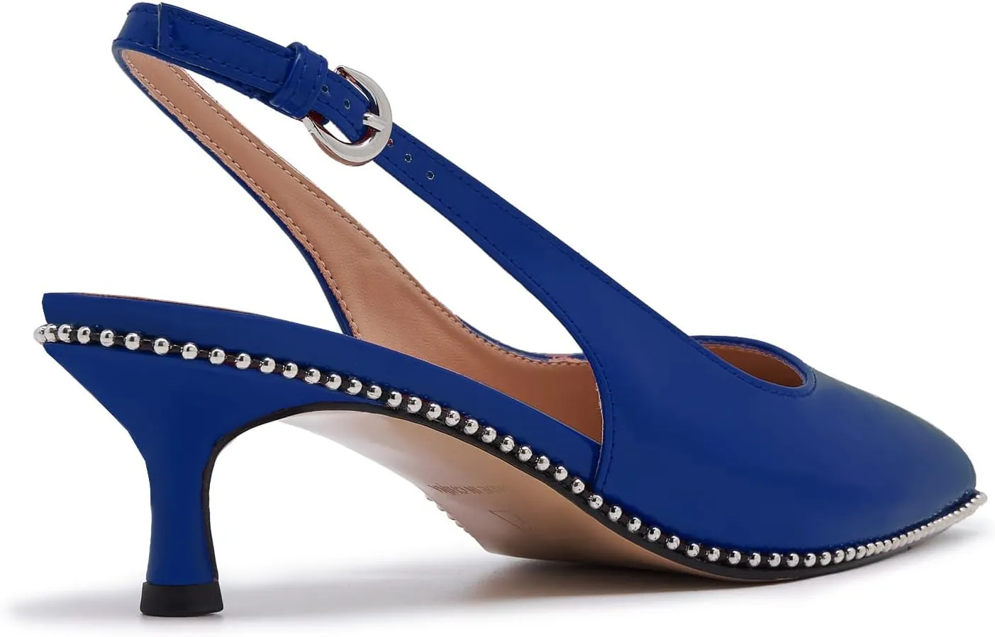 Women's Burgundy Slingback Kitten Heels – Pointed Toe Patent Leather Dress Shoes with Rhinestone Trim – Elegant Low Heel Pumps for Party, Wedding, or Office