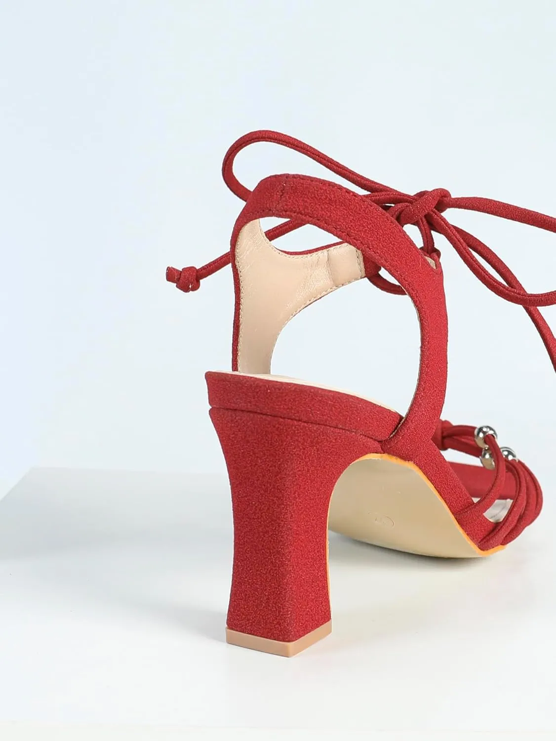 Women's Burgundy Suede High-Heel Sandals | Square-Toe Cross-Lacing Pumps with Silver Bead Detail | Thick Heel Party Date Shoes | 2025 Trendy Elegant Heels