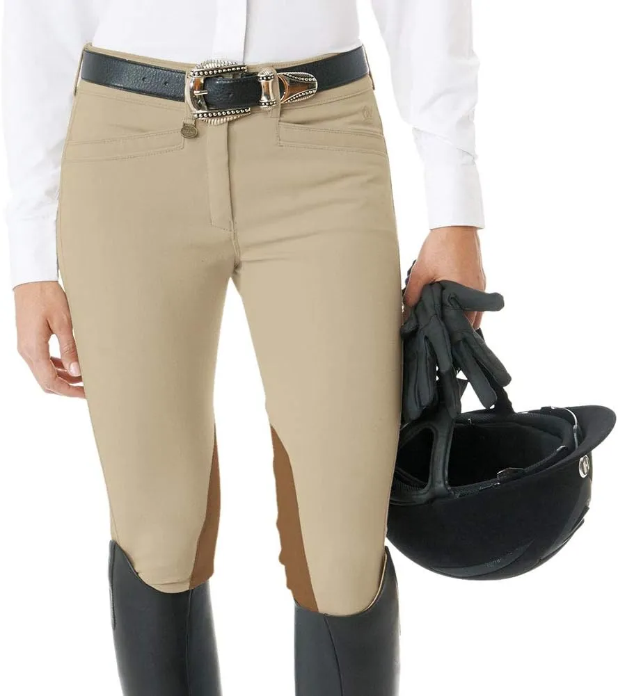 Women's Celebrity Front Zip Knee Patch Equestrian Horse Riding Breeches
