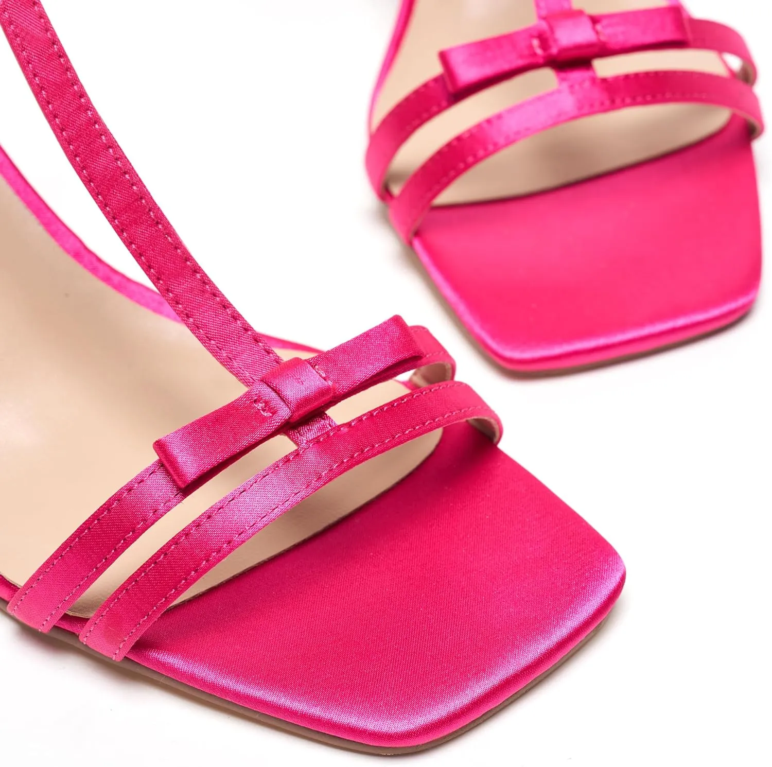 Women's Chunky Heel Strappy Sandals - Square Toe T-Strap Bow Detail Block Heels Open Toe Dress Shoes for Wedding, Party, Summer