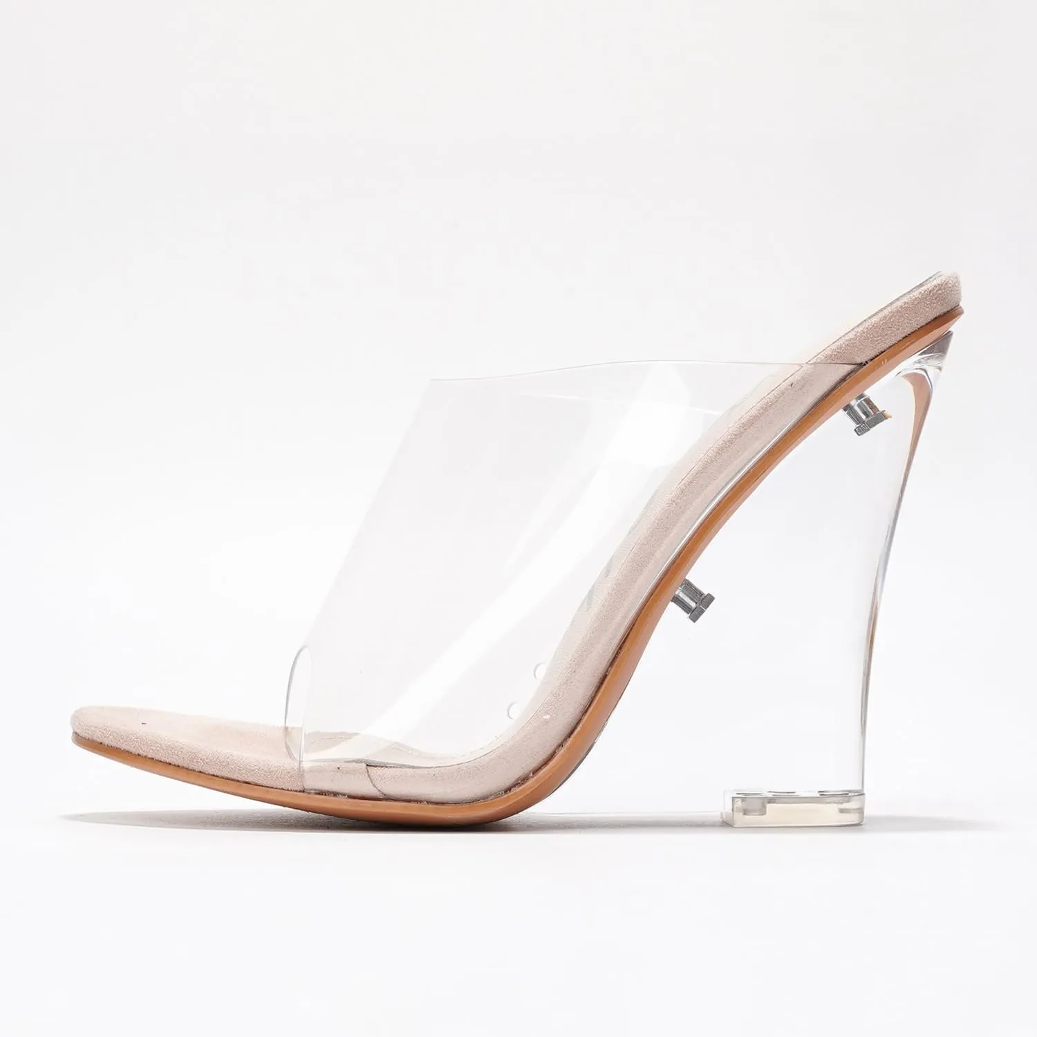Women's Clear Wedge Heels - 4 Inch Open Toe Chunky Heels with Transparent Upper & Genuine Leather Sole | Slip-On Comfortable Dress Shoes | Fashion Platform Sandals (Lemonade.A)