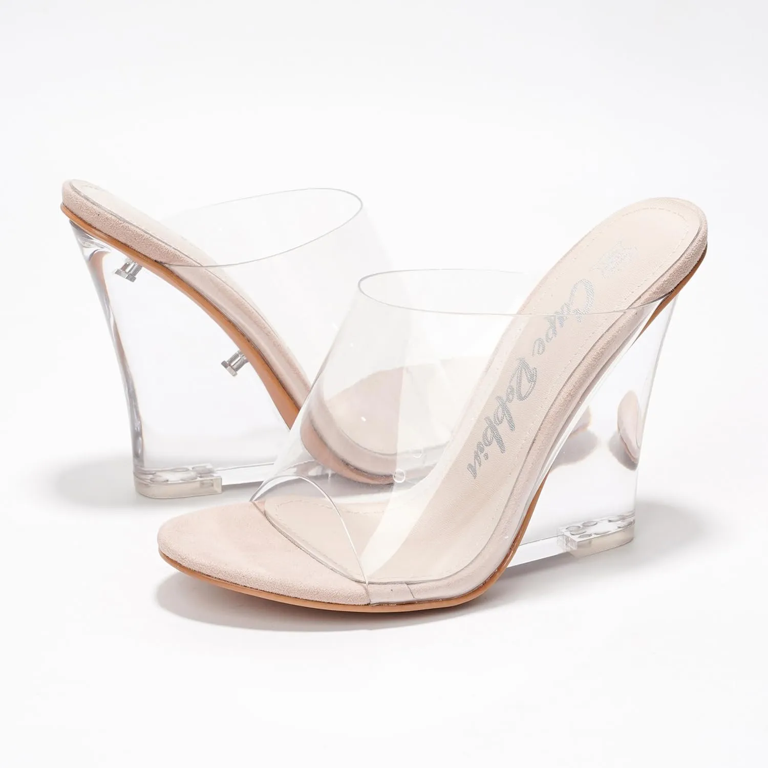 Women's Clear Wedge Heels - 4 Inch Open Toe Chunky Heels with Transparent Upper & Genuine Leather Sole | Slip-On Comfortable Dress Shoes | Fashion Platform Sandals (Lemonade.A)