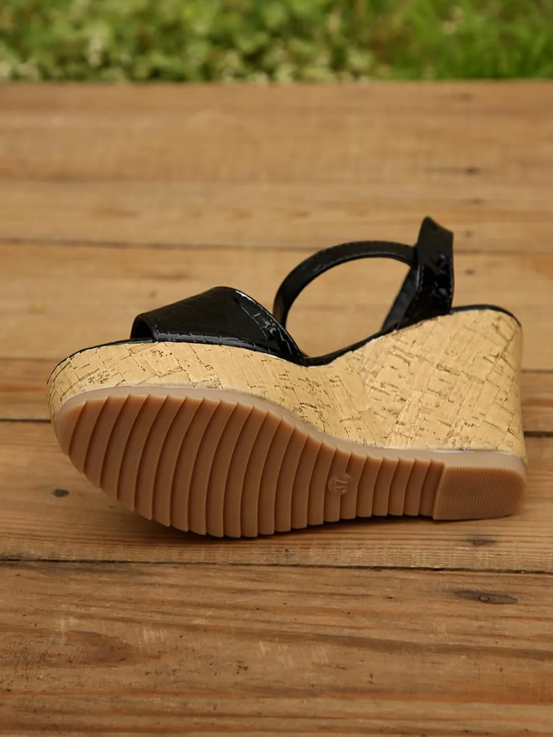 Women's Crocodile pattern Sandal Hook and Loop Wedge Sandals Thick Strappy Platform Shoe Anti-Slip Elegant High Heel