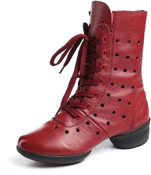 Womens Dancing Boots Lightweight Comfy Platform Dance Shoes Lace-Up Fashion Split Sole Dance Sneakers