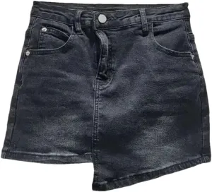 Women's Denim Skirts Slim Black Irregular Short Wrap HIPS High Waist Miniskirt