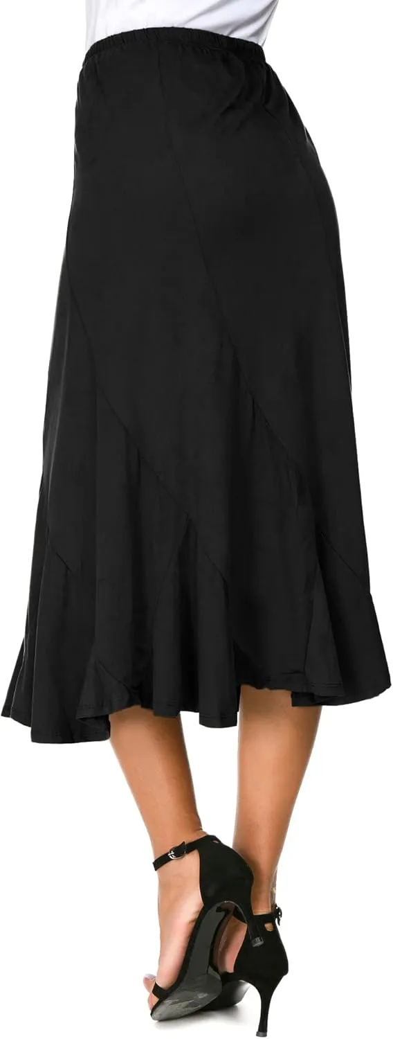 Women's Elegant Ankle Length Ruffle Hem Elastic Waist Suede Midi Skirt