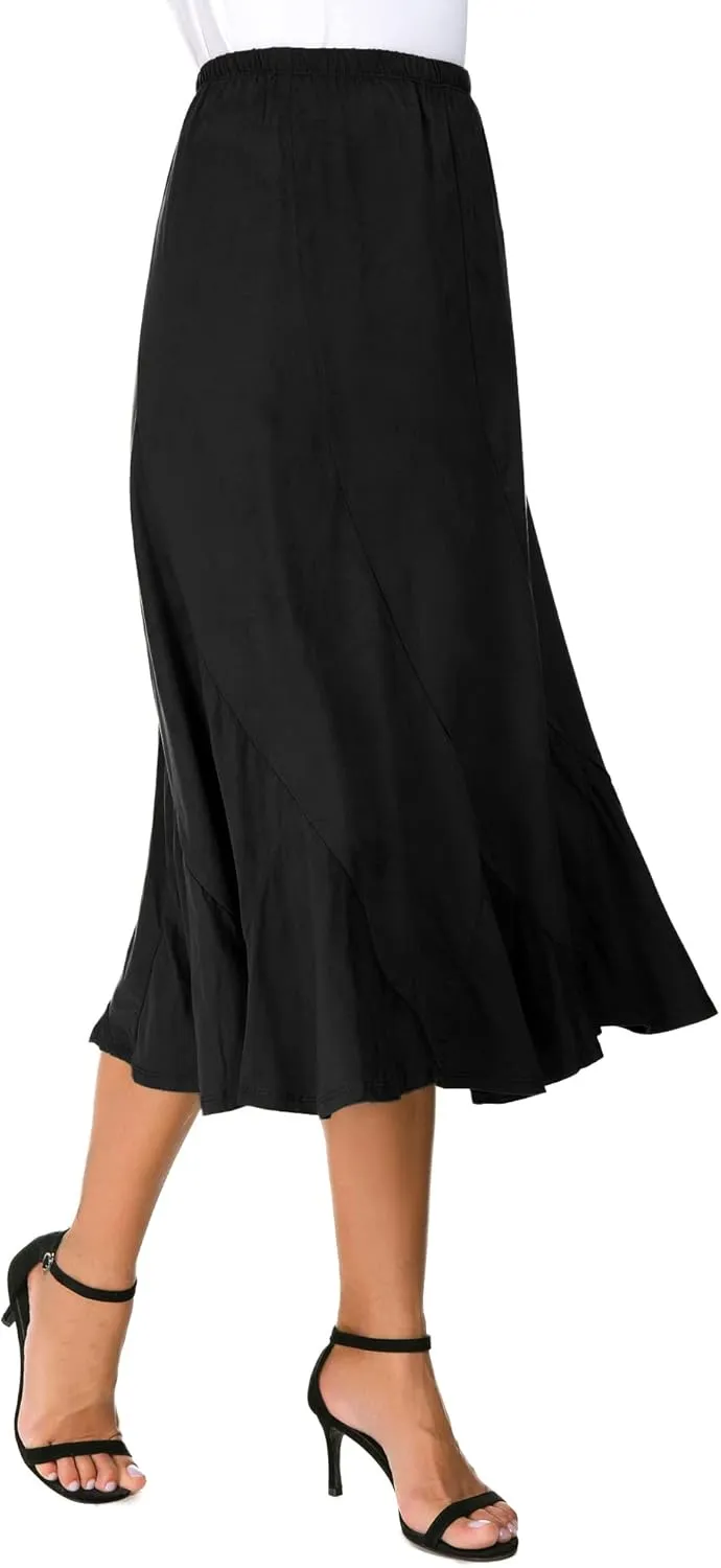 Women's Elegant Ankle Length Ruffle Hem Elastic Waist Suede Midi Skirt
