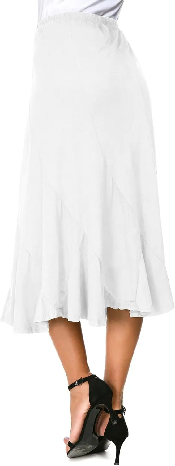 Women's Elegant Ankle Length Ruffle Hem Elastic Waist Suede Midi Skirt