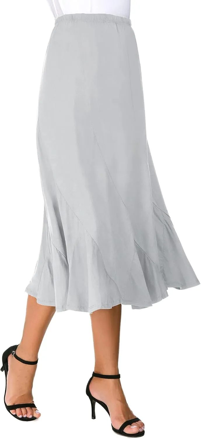 Women's Elegant Elastic High Waist Suede Midi Skirt Casual A-Line Flared Swing Skirt