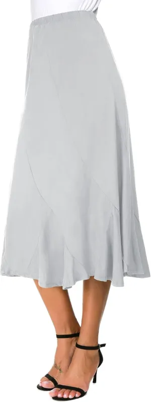 Women's Elegant Elastic High Waist Suede Midi Skirt Casual A-Line Flared Swing Skirt