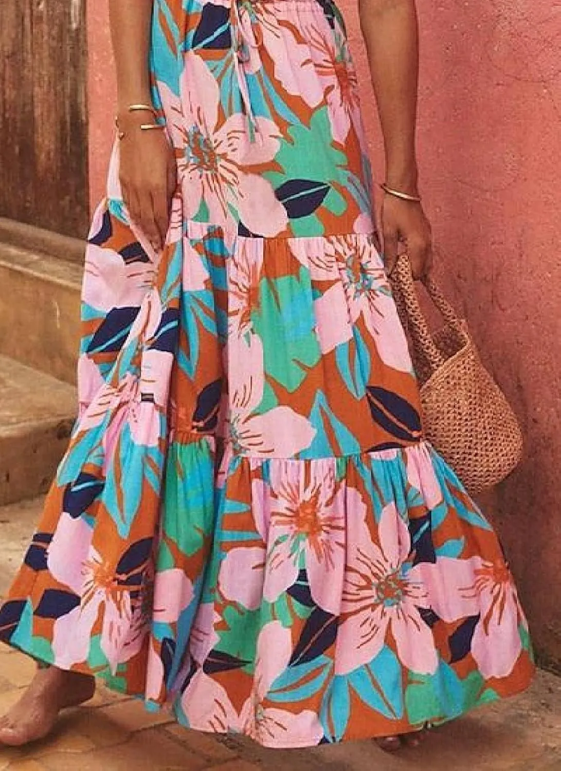 Women's Elegant One Shoulder Dress Floral Print Boho Floral Print Casual Short Puff Sleeve Beach Party Maxi Dresses