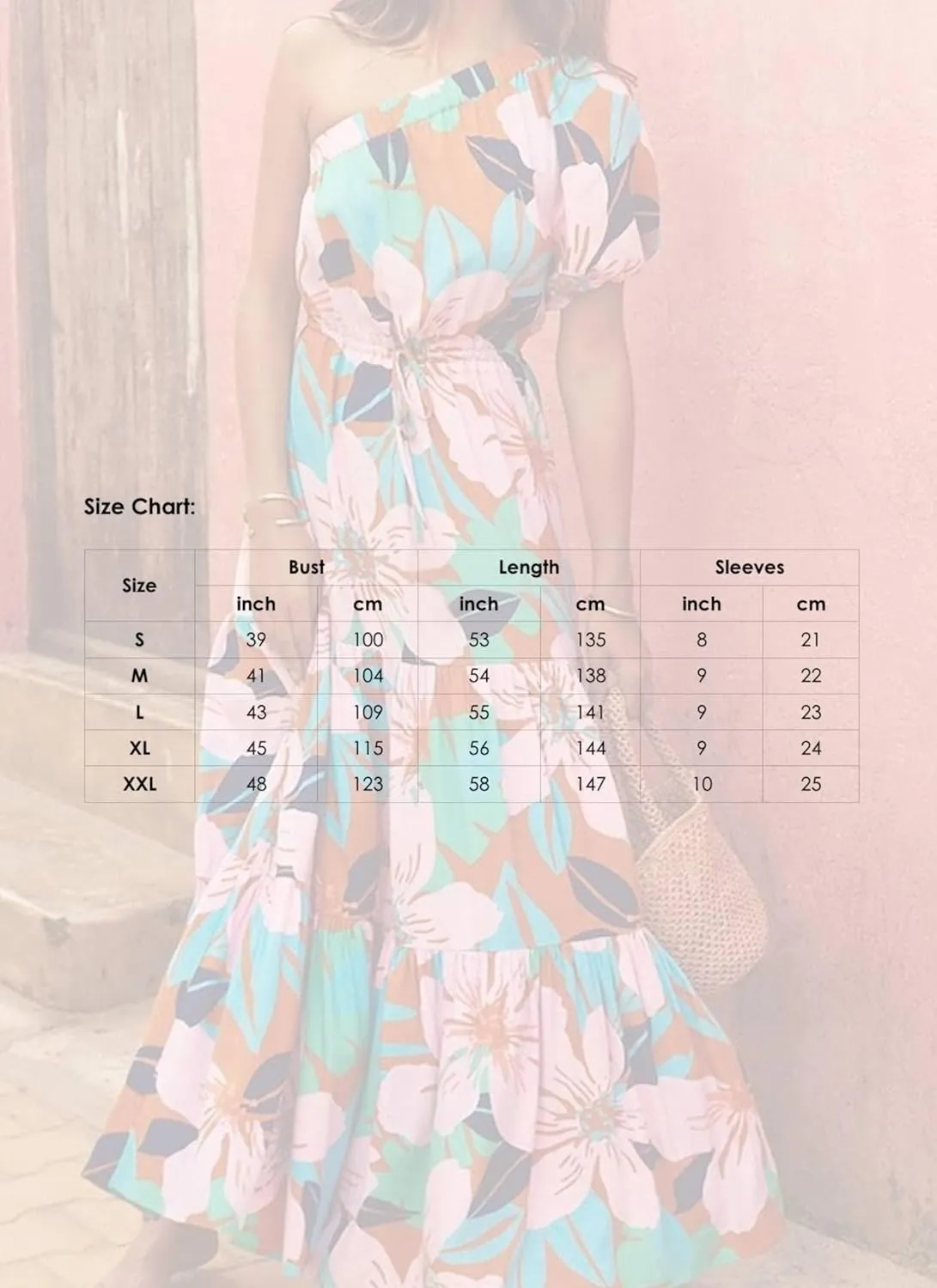 Women's Elegant One Shoulder Dress Floral Print Boho Floral Print Casual Short Puff Sleeve Beach Party Maxi Dresses