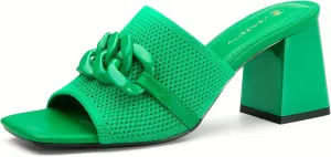 Women's Elegant Square Toe Chain Heeled Sandals Pump Shoes