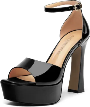 Women's Fashion High Heel Square Toe Platform Sandals, Open Toe Ankle Strap Sandals for women, Elegant and Comfortable Date Party Banquet Dress Shoes