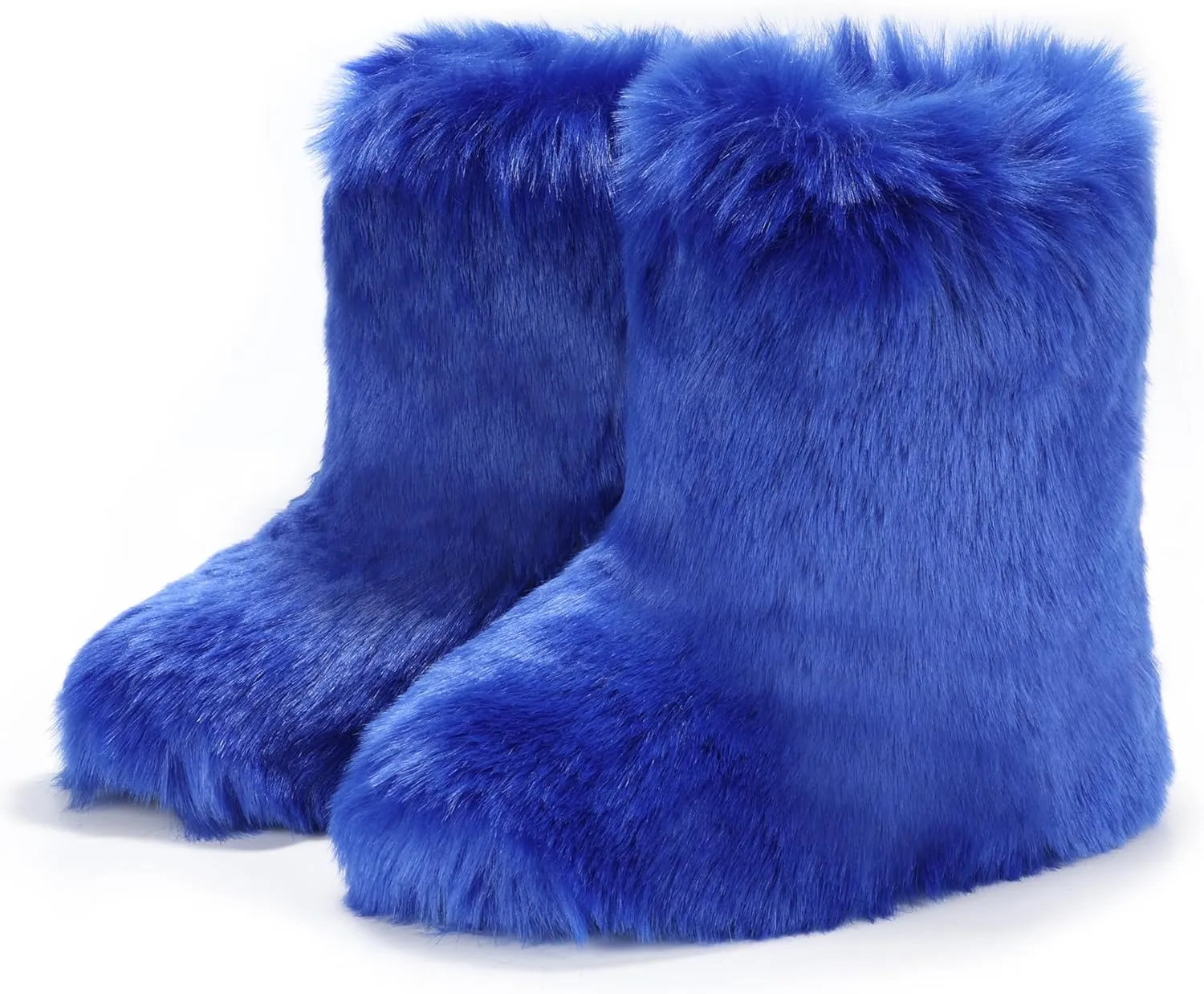 Women's Faux Fur Boots Furry Fuzzy Snow Boots Fluffy Winter Boot Warm Comfortable Mid-Calf Boot Outdoor Indoor Flat Shoes