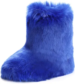 Women's Faux Fur Boots Furry Fuzzy Snow Boots Fluffy Winter Boot Warm Comfortable Mid-Calf Boot Outdoor Indoor Flat Shoes