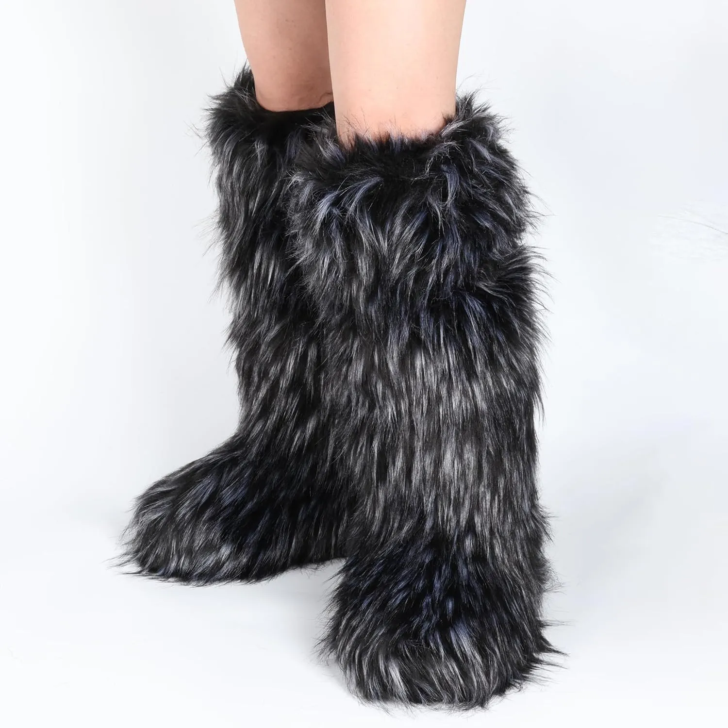 Women's Faux Fur Boots Knee-High Furry Snow Boots Fluffy Warm Winter Boots