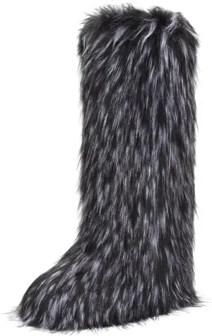 Women's Faux Fur Boots Knee-High Furry Snow Boots Fluffy Warm Winter Boots
