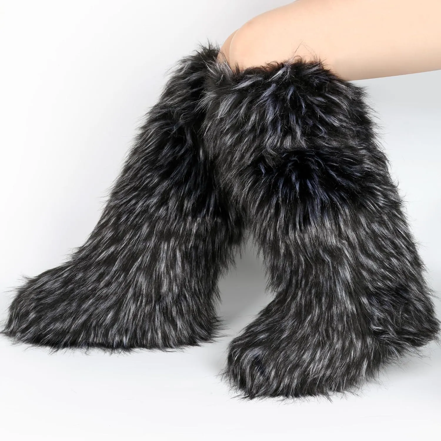Women's Faux Fur Boots Knee-High Furry Snow Boots Fluffy Warm Winter Boots
