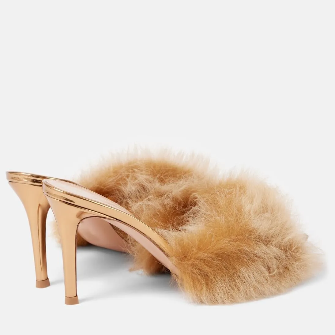 Women's Faux Fur Mules Sexy High Heel Sandals Leather Pointed Toe Stiletto Dress High Heels Fashion Furry Heels For Wedding Party