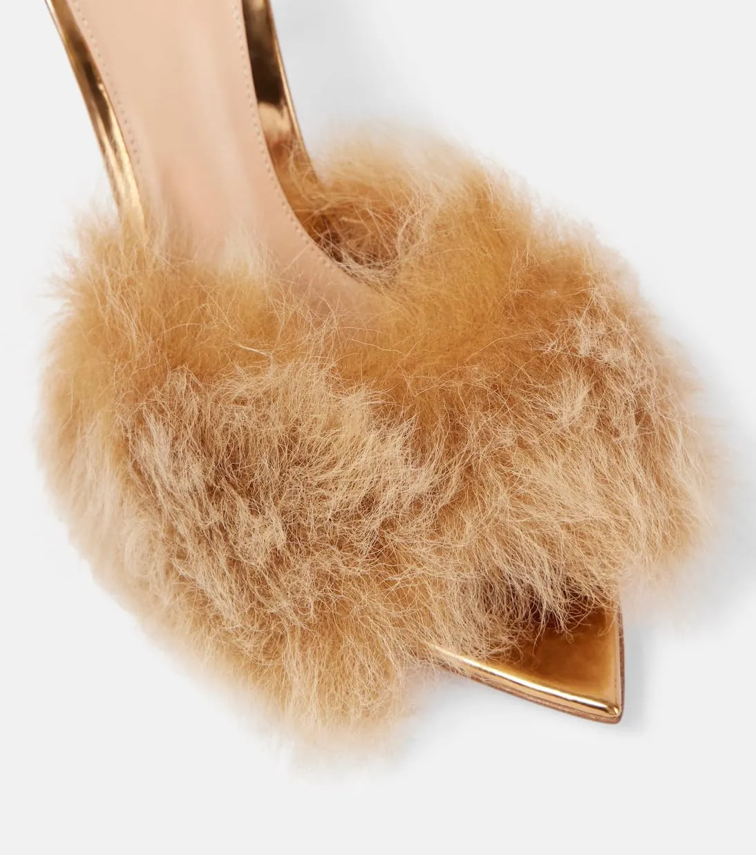 Women's Faux Fur Mules Sexy High Heel Sandals Leather Pointed Toe Stiletto Dress High Heels Fashion Furry Heels For Wedding Party