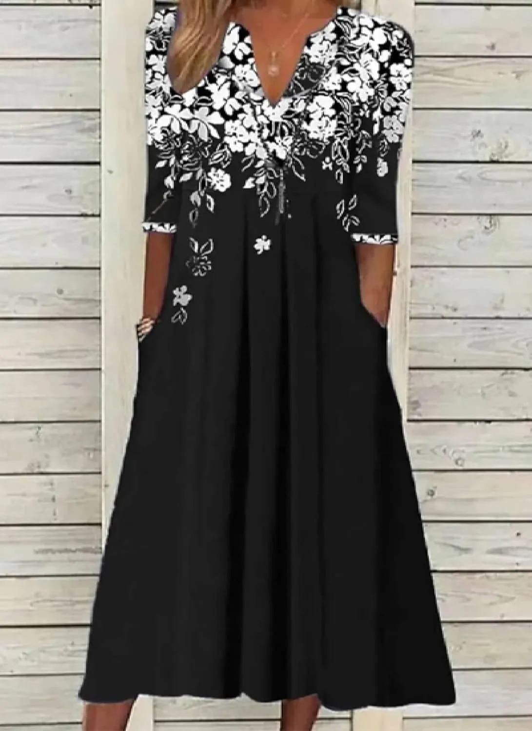 Women's Floral Print Half Sleeve Midi Dresses Casual V-Neck Pleated Dress with Pockets 2025 Summer Dating Outfits
