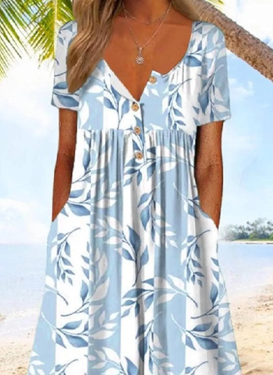 Women's Floral Print Half Sleeve Midi Dresses Casual V-Neck Pleated Dress with Pockets 2025 Summer Dating Outfits