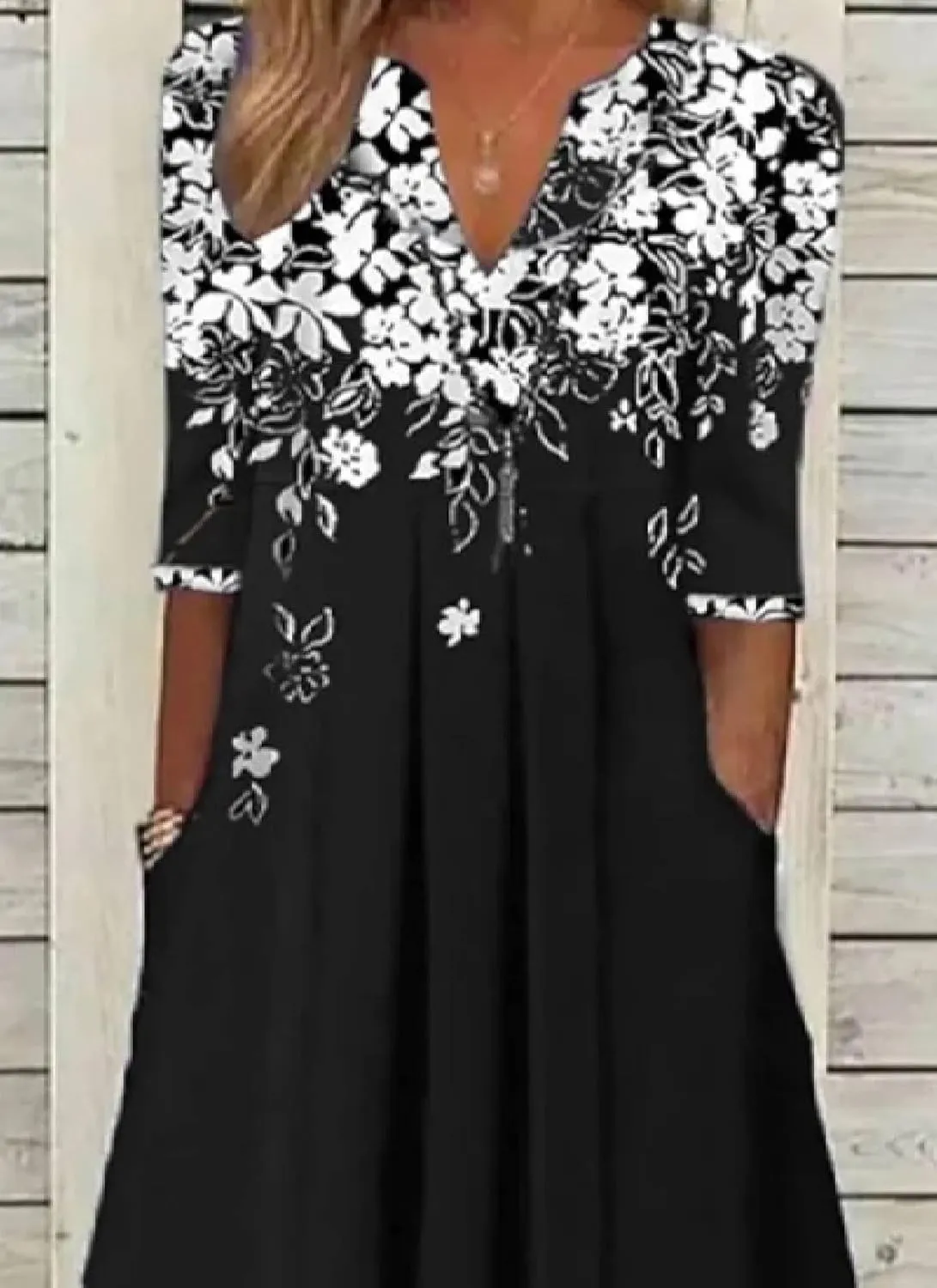 Women's Floral Print Half Sleeve Midi Dresses Casual V-Neck Pleated Dress with Pockets 2025 Summer Dating Outfits