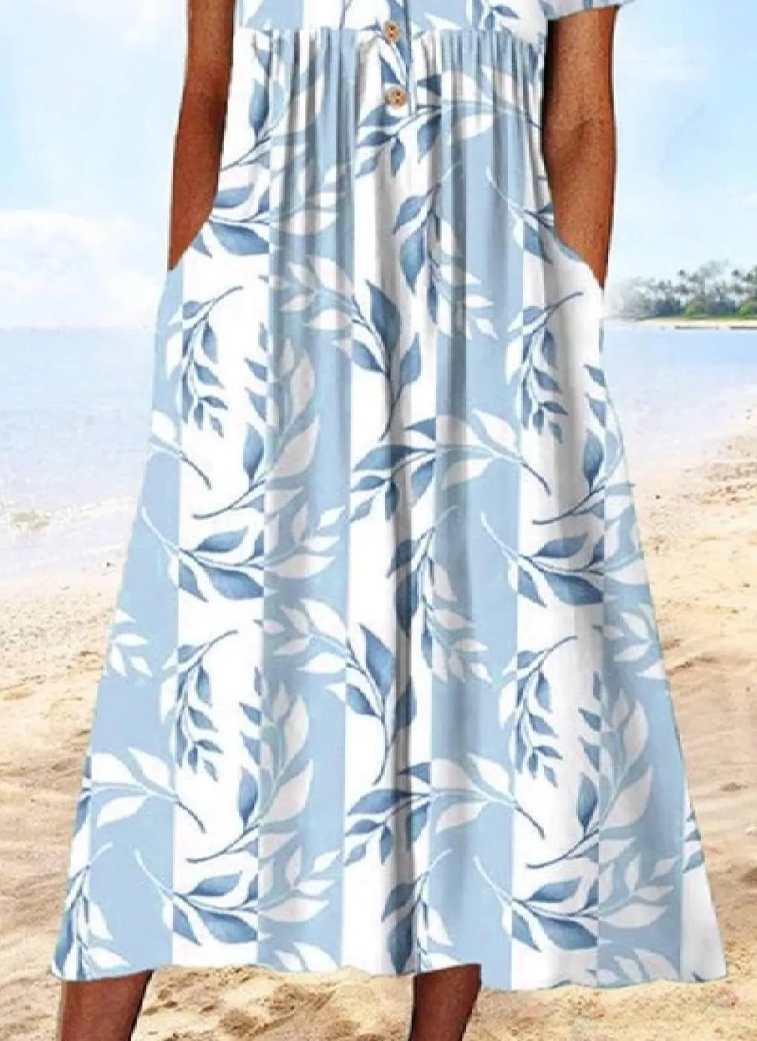 Women's Floral Print Half Sleeve Midi Dresses Casual V-Neck Pleated Dress with Pockets 2025 Summer Dating Outfits