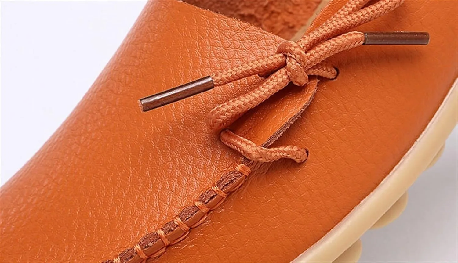 Women's Genuine Leather Lightweight Loafers Comfortable Slip On Tie-Bow Moccasins Wide Width Flats Shoes Breathable Anti Slip Beef Tendon Bottom Walking Boat Shoe