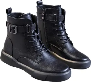 Women's Genuine Leather Platform Lace up Combat Boots Retro Round Toe High-top Buckle Soft Sole Non-Slip Side Zipper Ankle Boots Plush Lining Warm Winter Boots