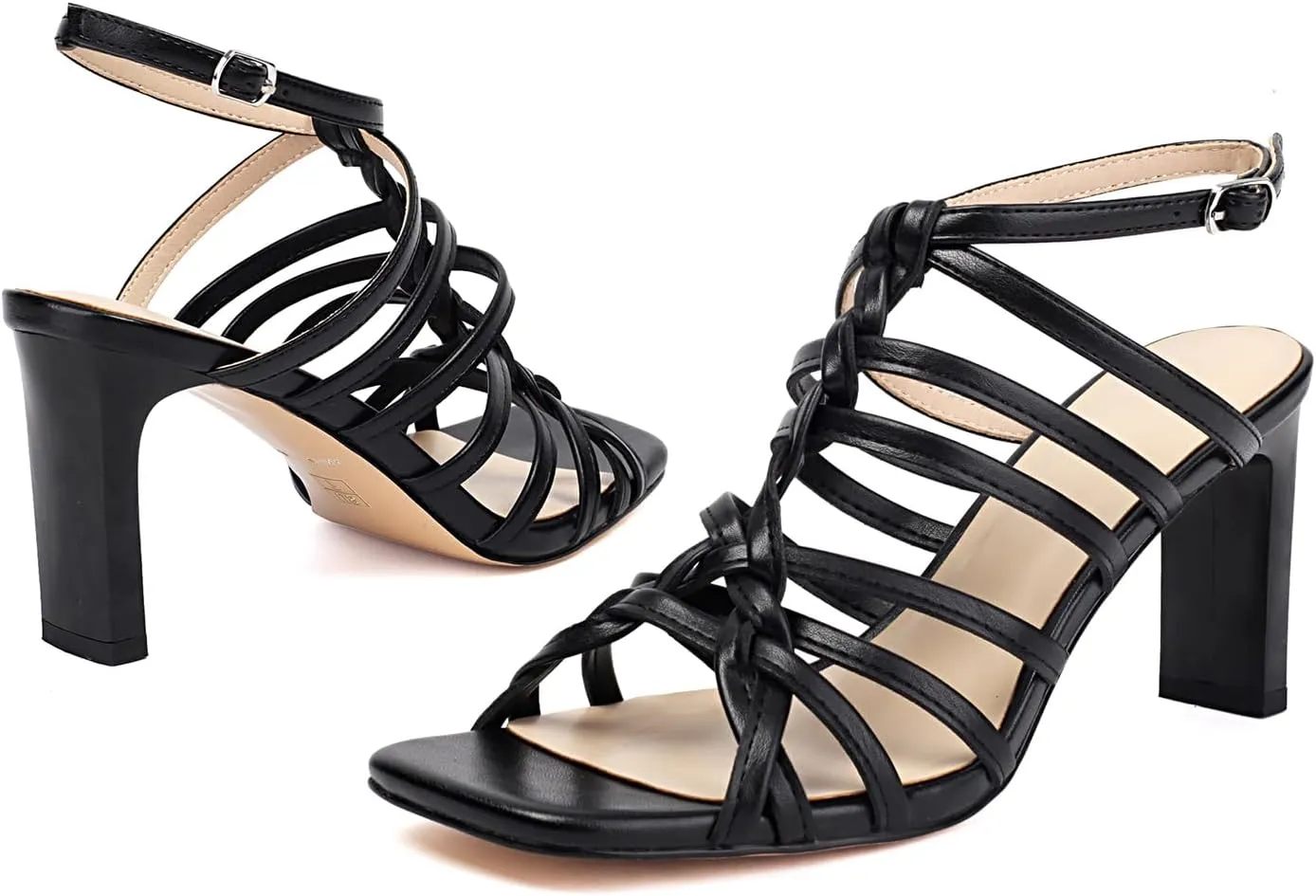 Women's Gladiator Heeled Sandals Summer Dressy Strappy Square Open Toe Chunky High Heels with Ankle Strap, Sexy Fashion Comfort Shoes for Party Casual Sandals