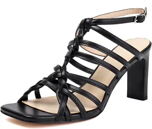 Women's Gladiator Heeled Sandals Summer Dressy Strappy Square Open Toe Chunky High Heels with Ankle Strap, Sexy Fashion Comfort Shoes for Party Casual Sandals