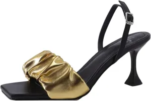Women's Gold Pleated Strap Summer Sandals, Chic Fashion Thin High Heels Prom Party Pump