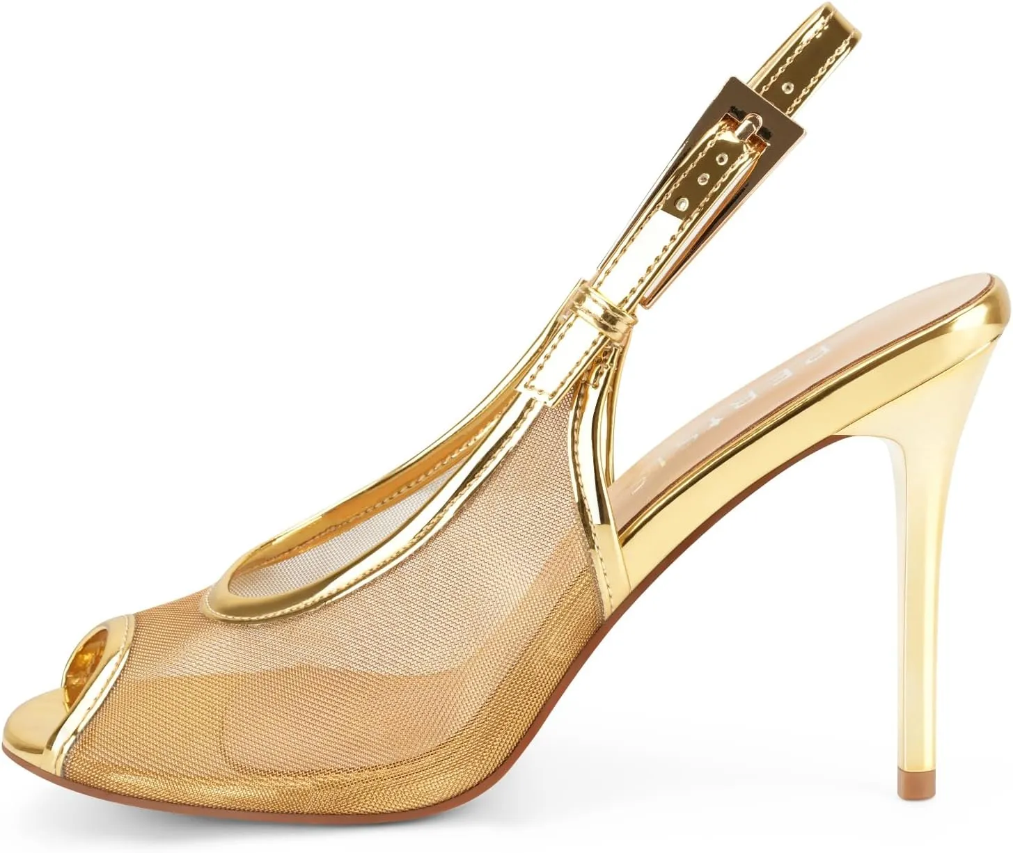 Women's Gold Stiletto Heels Open Peep Toe Heeled Sandals Mesh Slingback Heels Breathable Dress Stilettos Shoes for Ladies Sexy Fashion
