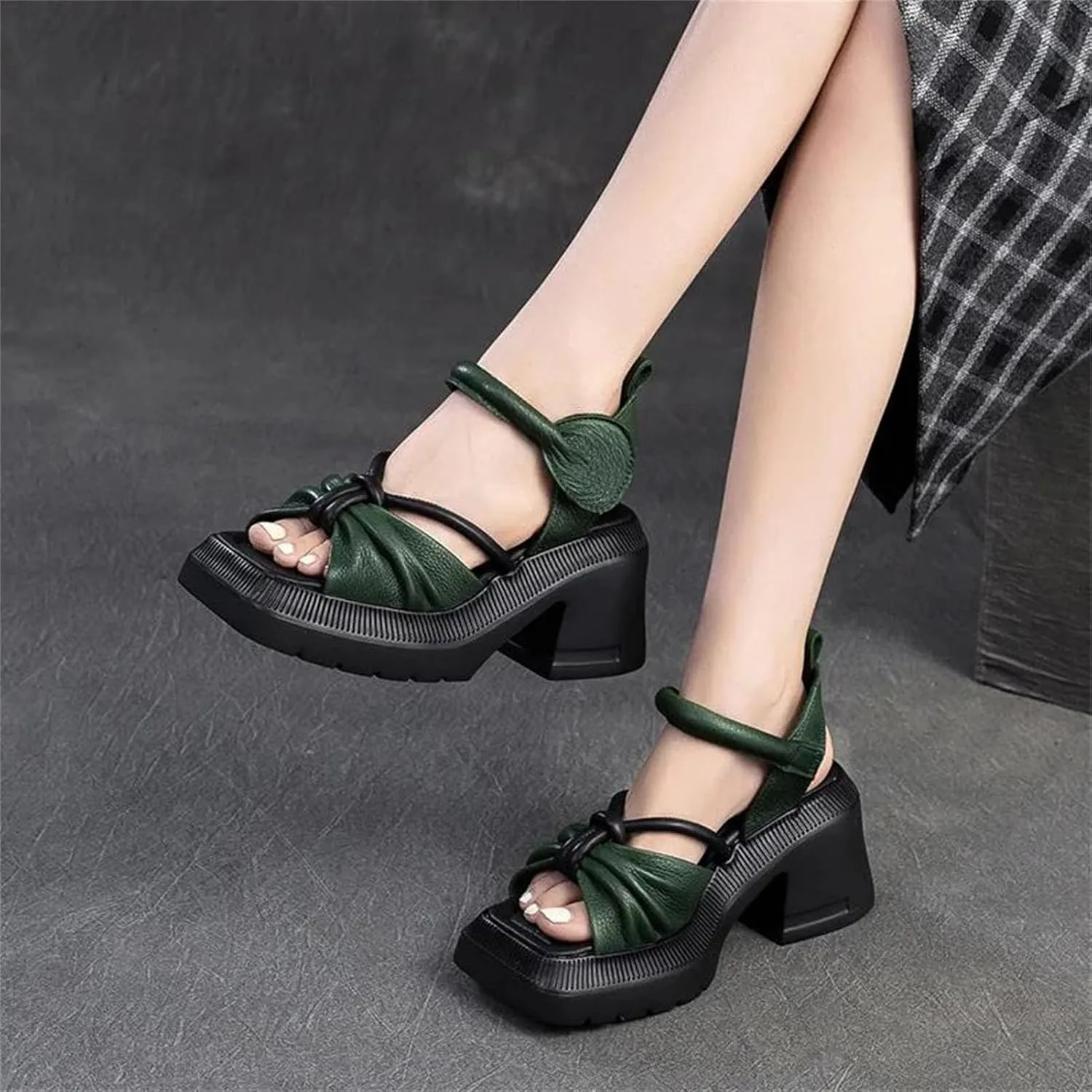 Women's Handmade Leather Sandals, Retro Embroidered Thick Sole Summer
