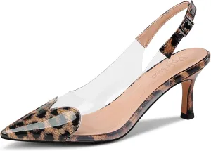 Women's Heart Clear Heeled sandals Pointed Toe Transparent Slingback Heels Buckle Strap Patent Leather Pumps Party Prom Dress Shoes