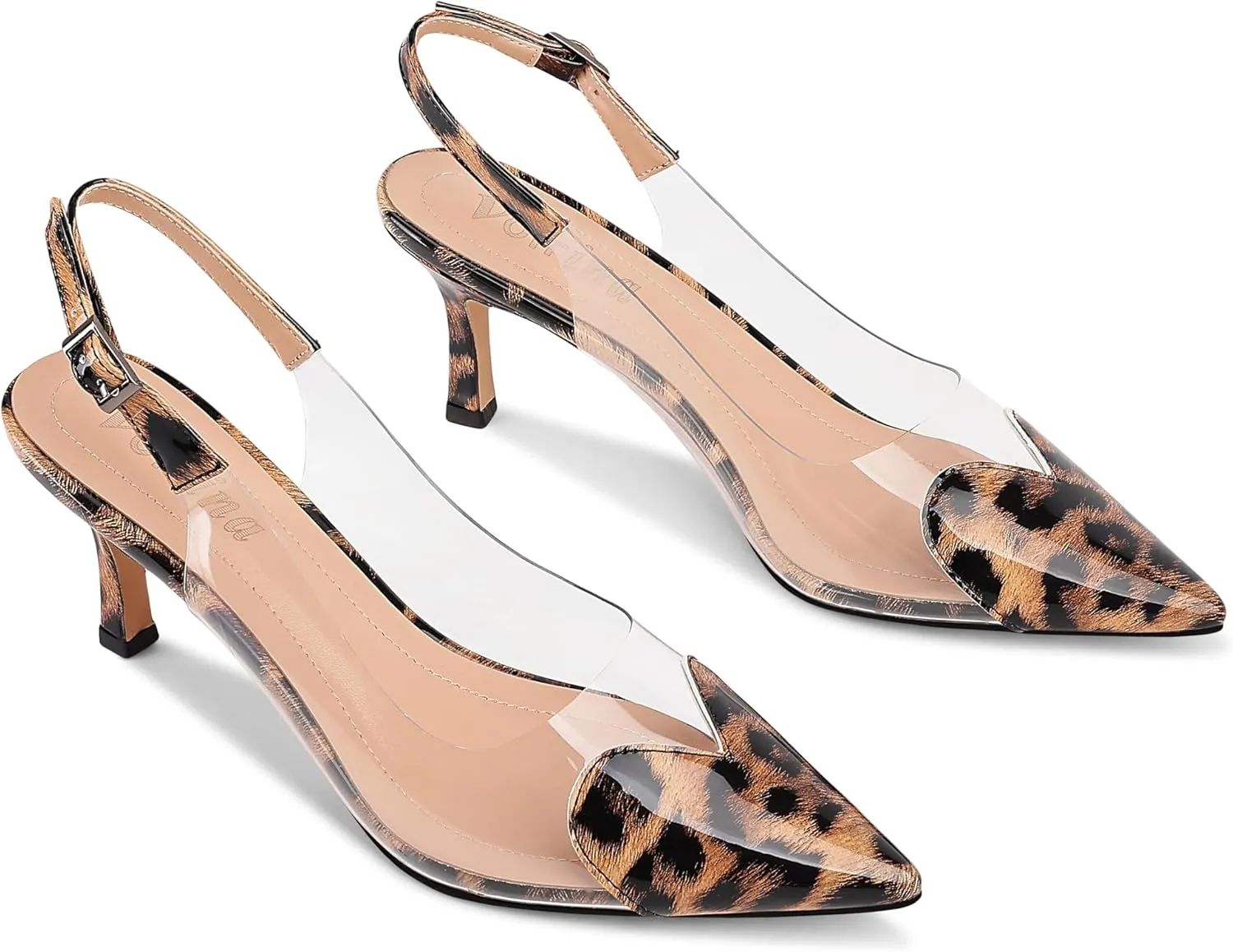Women's Heart Clear Heeled sandals Pointed Toe Transparent Slingback Heels Buckle Strap Patent Leather Pumps Party Prom Dress Shoes