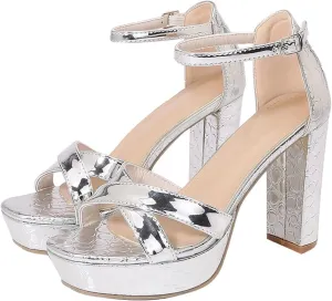 Women's Heeled Sandal Platform Round Head Chunky High Heels Open Toe Strappy High For Wedding Prom Dance Graduation Dress