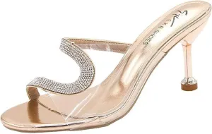 Women's Heeled Sandals Transparent Stiletto Mules Open Toe Slip on Dress Rhinestones Comfortable Slides Platform Sandal Fish Mouth Slippers High Sexy Block Heels Wedding Shoes for Party Daily Wear