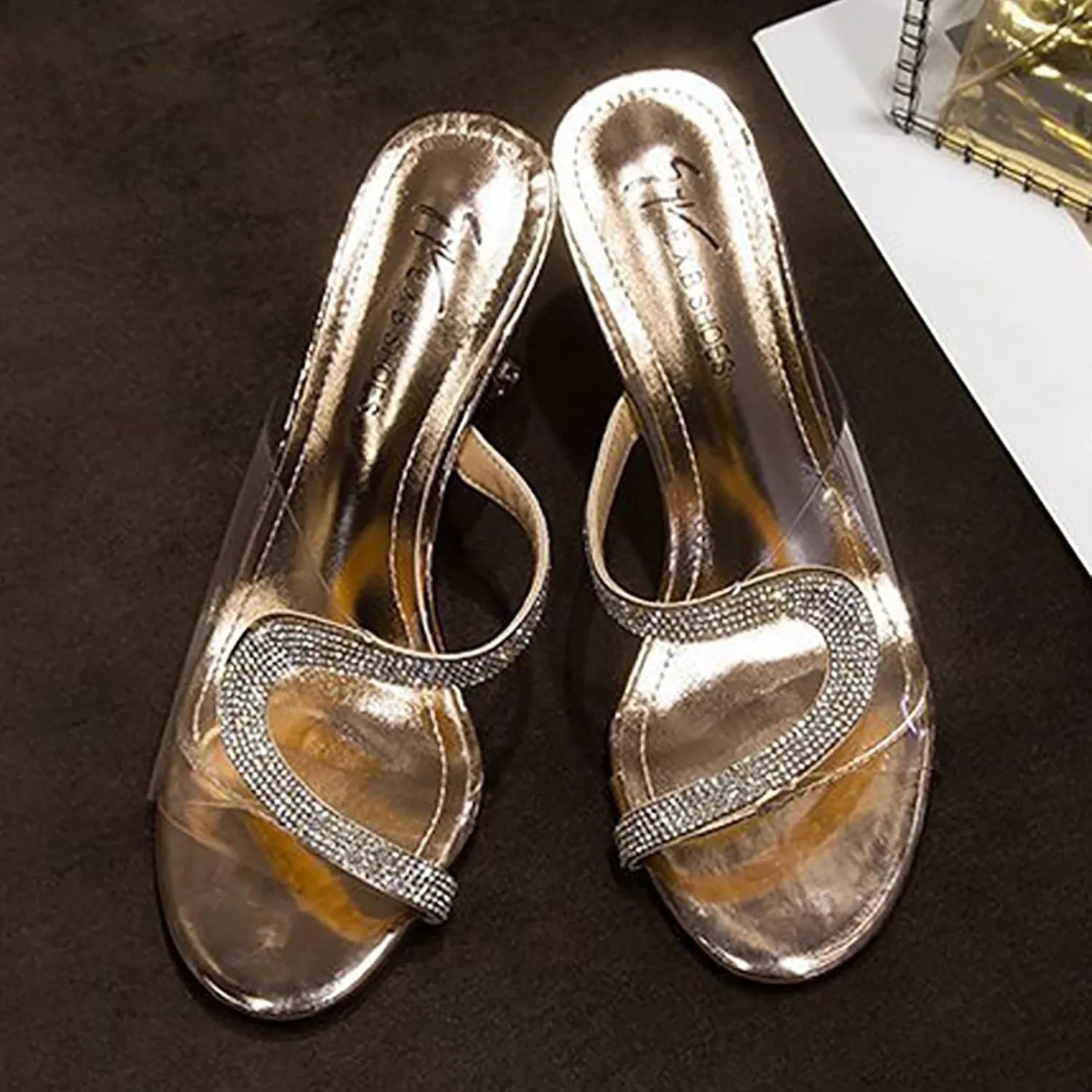 Women's Heeled Sandals Transparent Stiletto Mules Open Toe Slip on Dress Rhinestones Comfortable Slides Platform Sandal Fish Mouth Slippers High Sexy Block Heels Wedding Shoes for Party Daily Wear