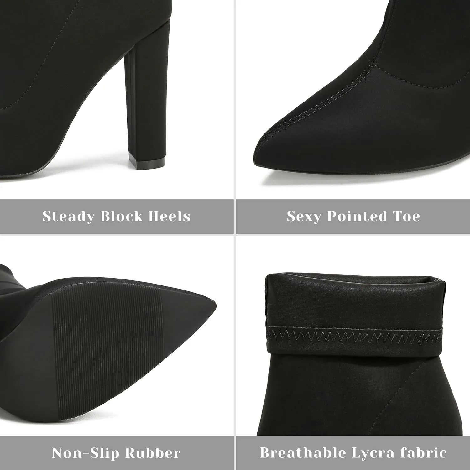Women's High Heeled Booties Pointed Toe Mid Calf Ankle Boots Block Chunky Heels boot Stretch Fashion Sexy Wedding Short Bootie