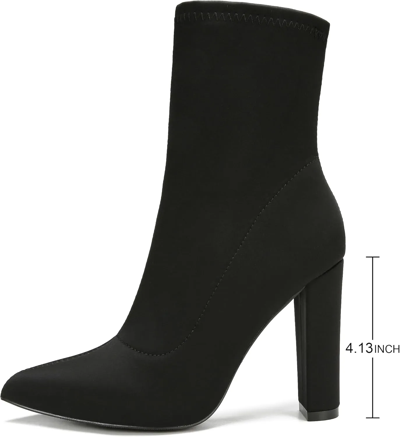 Women's High Heeled Booties Pointed Toe Mid Calf Ankle Boots Block Chunky Heels boot Stretch Fashion Sexy Wedding Short Bootie