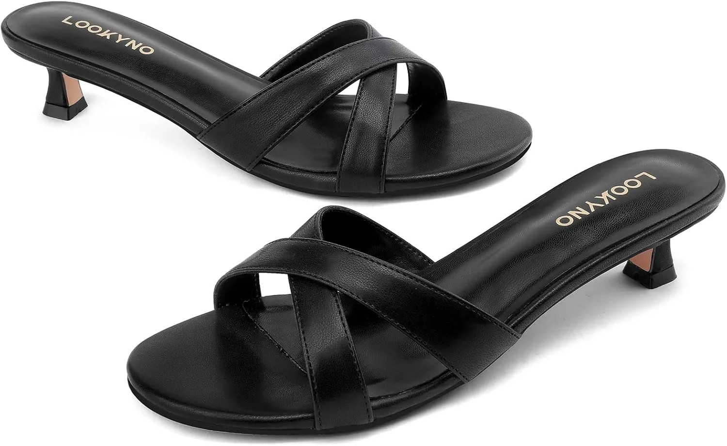Womens Kitten Heels Low Heeled Sandals for Women Round Slip On Slides Cross Strap Open Toe Sandals