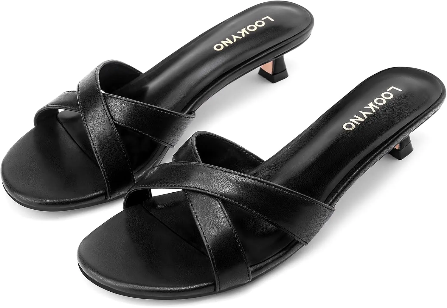 Womens Kitten Heels Low Heeled Sandals for Women Round Slip On Slides Cross Strap Open Toe Sandals