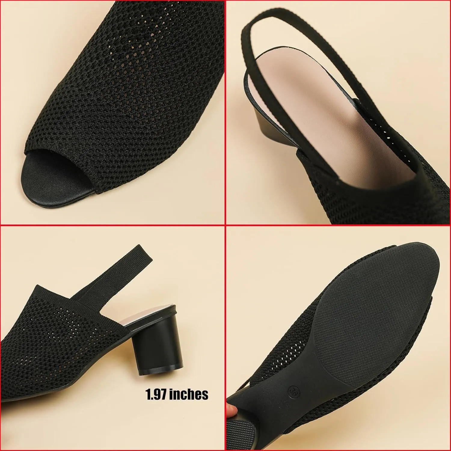 Women's Knit Peep Toe Chunky Block Heeled Sandals with Ankle Strap Fashion Hollow Pointed Toe Elastic Slingback Slip On High Heels Summer Casual Work Office Wedding Dressy Pumps